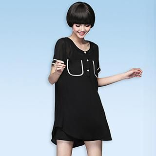 Mythmax Short-Sleeve Contrast-Trim Dress