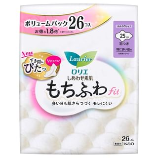 Kao - Laurier Happy Skin Mochifuwa Fit Volume Pack For Heavy Flow Daytime Use 25cm With Wings 26 pcs