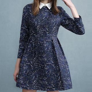 Shangman Long-Sleeve Galaxy Print A-Line Dress