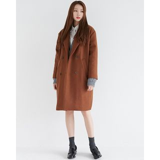 Someday, if Notched Lapel Wool Blend Coat