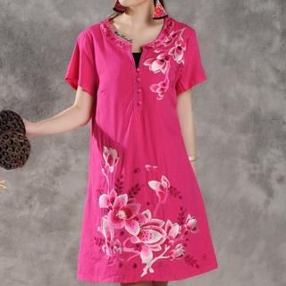 Sayumi Short-Sleeve Floral Embroidered Mini Dress