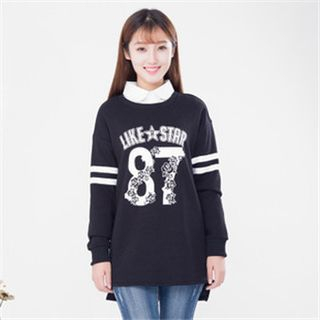 11.STREET Letter Printed Long-Sleeved Sweater