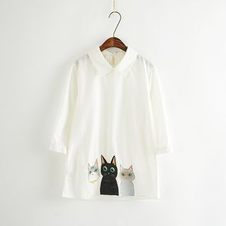 Aigan Embroidered Cat Blouse