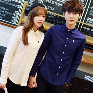 Fashion Street Matching Couple Embroidered Long-Sleeve Shirt