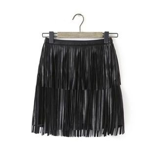 Chicsense Faux-Leather Fringe Pencil Skirt