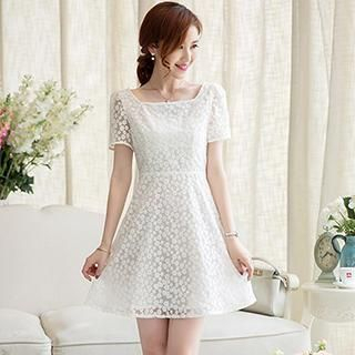 Romantica Short-Sleeve Lace Dress