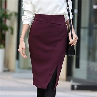 COCOAVENUE Slit-Front Pencil Skirt