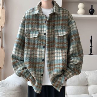 Collared Plaid Button-Up Jacket