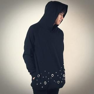 Grommet-Accent Studded Hooded Pullover