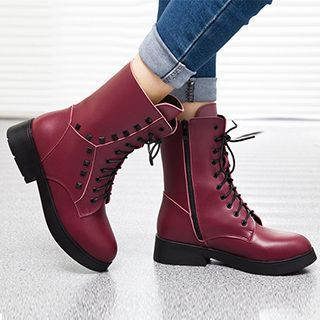 Monde Lace Up Studded Short Boots