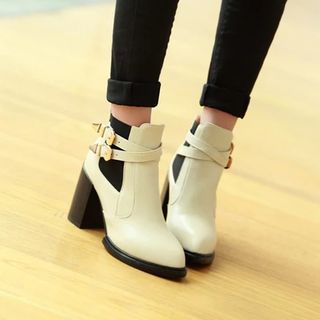 Pastel Pairs Belted Chunky Heel Ankle Boots