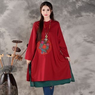 Salisha Embroidered Long-Sleeve Layered Dress