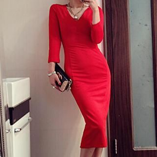 Rocho Long Sleeves V-neck Bodycon Dress