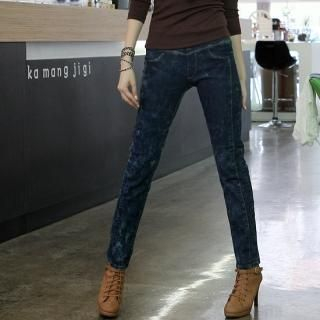 Elasticized Acid Wash Skinny Jeans