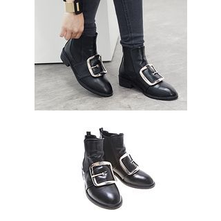 STYLEBYYAM Faux-Leather Buckled Ankle Boots