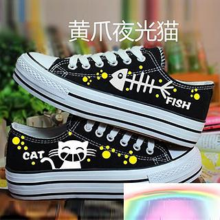 HVBAO Painted Cat & Fish Canvas Sneakers