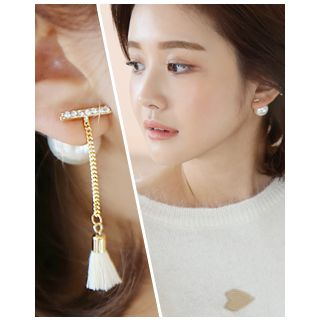 Miss21 Korea Asymmetric Tasseled Ball Earrings