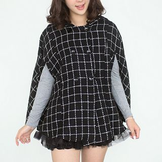 59 Seconds Double-Breasted Check Hooded Cape