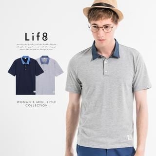 Life 8 Short-Sleeve Check-Collar Polo Shirt