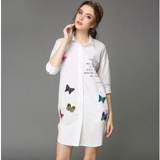 Ovette Long-Sleeve Butterfly Print Shirt Dress