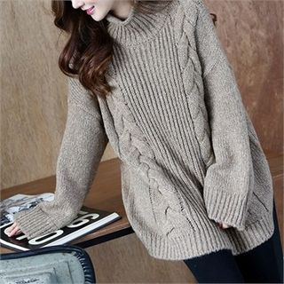 SARAH High-Neck Cable-Knit Loose-Fit Sweater