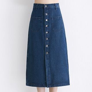 Yohana Button-front Midi Denim Skirt