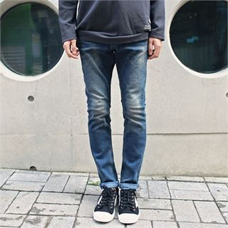 MITOSHOP Distressed Washed Straight-Cut Jeans