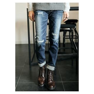 HOTBOOM Distressed Straight-Cut Jeans