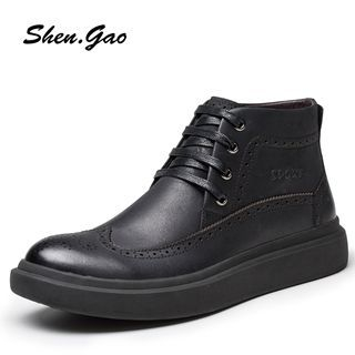 SHEN GAO Genuine-Leather Perforated Short Boots