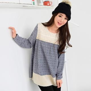 59 Seconds Long-Sleeve Lace Panel Pattern Top