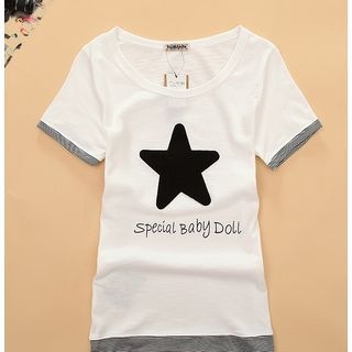 Cute Colors Short-Sleeve Embroidered Lettering T-Shirt