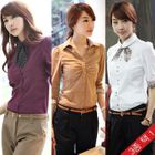 Set Shirred Sleeve Shirt Patterned Scarf - Small Image