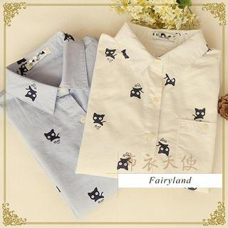Fairyland Long-Sleeved Cat Print Shirt