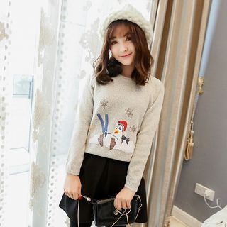 rumanka Embroidered-Penguin Knit Sweater
