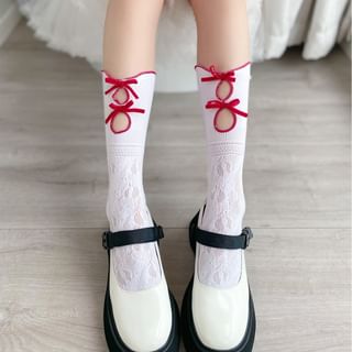 Contrast Trim Cutout Bow Socks