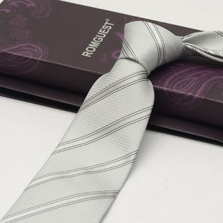 Romguest Striped Silk Neck Tie (9cm) Gray - One Size