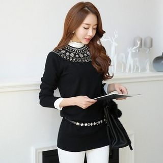 Styleonme Embellished Wool Blend Knit Top