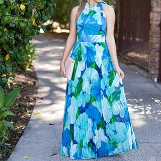 joELLE Flower Print Halter Maxi Dress