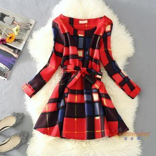 Clementine Long-Sleeve Check Dress