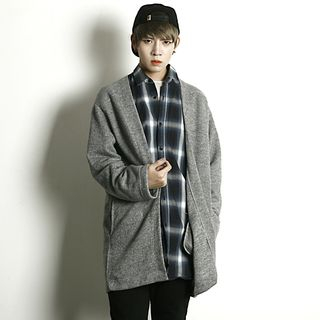 Rememberclick Wool Blend Open-Front Knit Long Cardigan
