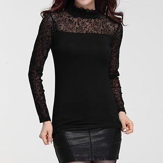 chic n' fab Tulle Panel Long-Sleeve Top