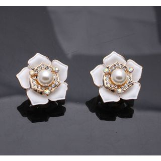 Glamiz Faux-Pearl Rose Earrings