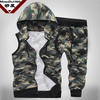 Bay Go Mall Set: Sleeveless Hooded Zip Vest + Sweatpants