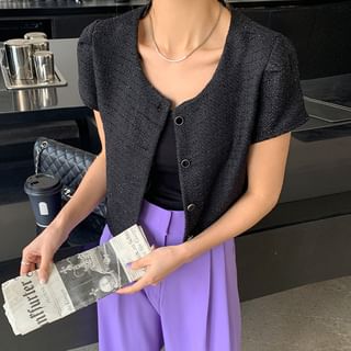 Short-Sleeve Crop Tweed Jacket