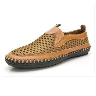 Feyboo Genuine Leather Perforated Slip Ons