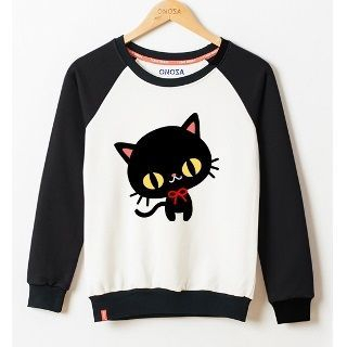 Onoza Long-Sleeve Raglan Cat-Print Top