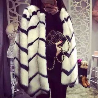 Octavia Stripe Faux Fur Coat