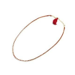 Rhinestone Tassel Necklace Red - One Size