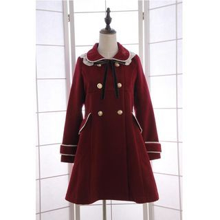Reine Embroidered Lace Trim Double-Breasted Coat