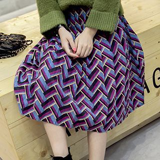 Hamoon Geometric Print Pleated Corduroy Skirt